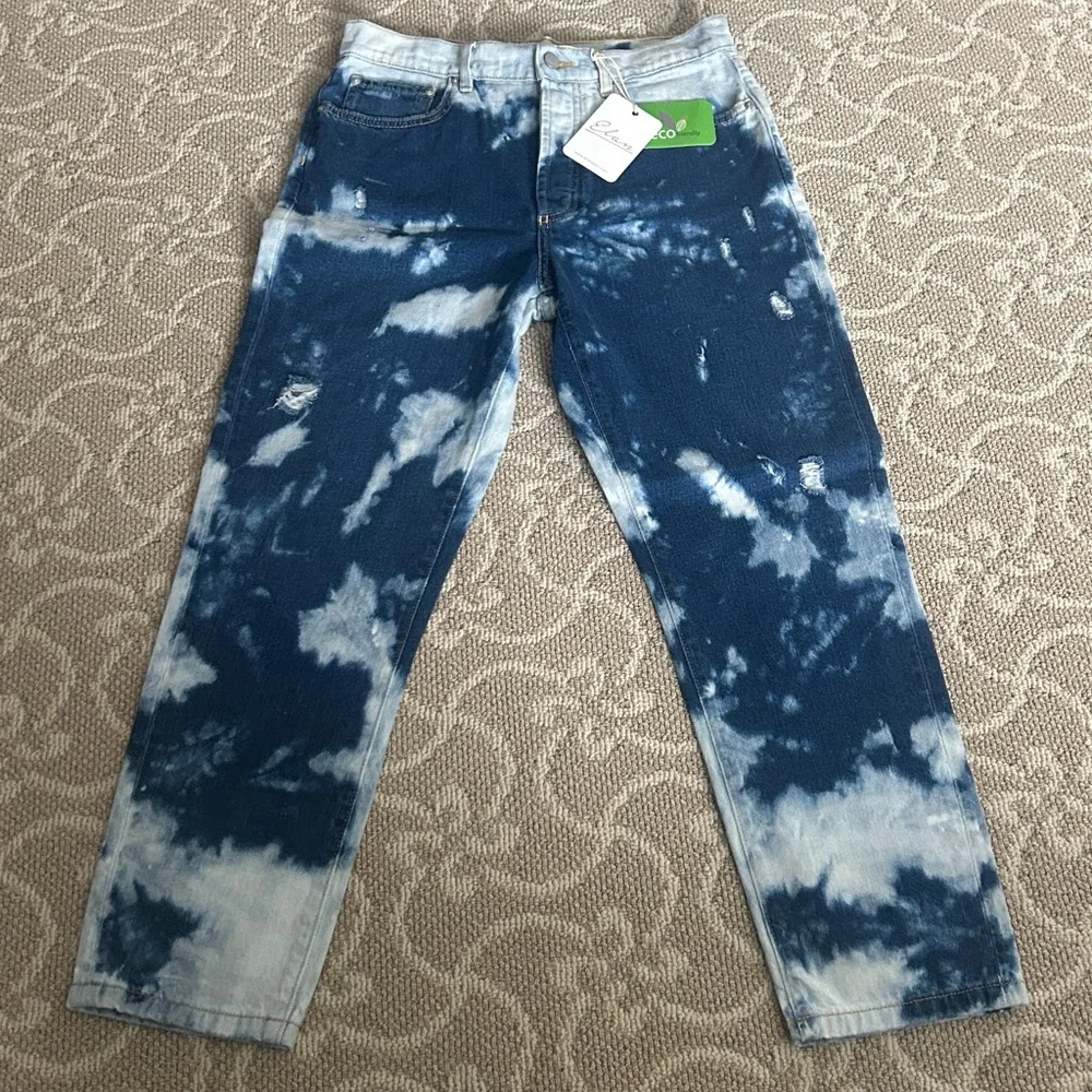 Elan Tie Dye High Rise Straight Leg Cropped Jeans Women's Medium button fly NWT - Picture 2 of 9